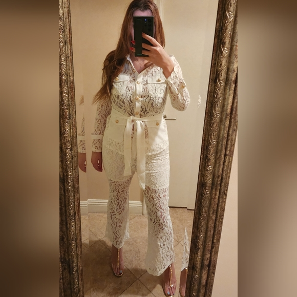 2pcs set lace top with matching pants